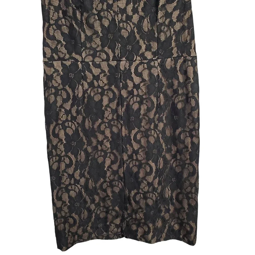 LRL Ralph Lauren Size 16 Dress Fitted Lined Sheer Lace Knee Length V-Neck Black - Picture 4 of 12